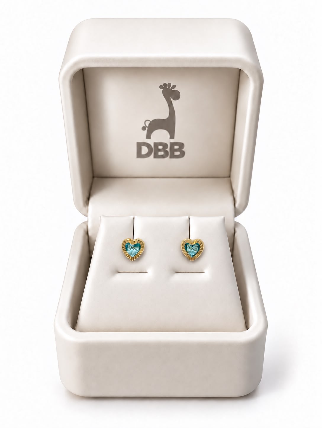 Mystic Aretes Oro Amarillo Corazon Ribeteado /Circonia Aqua /14K