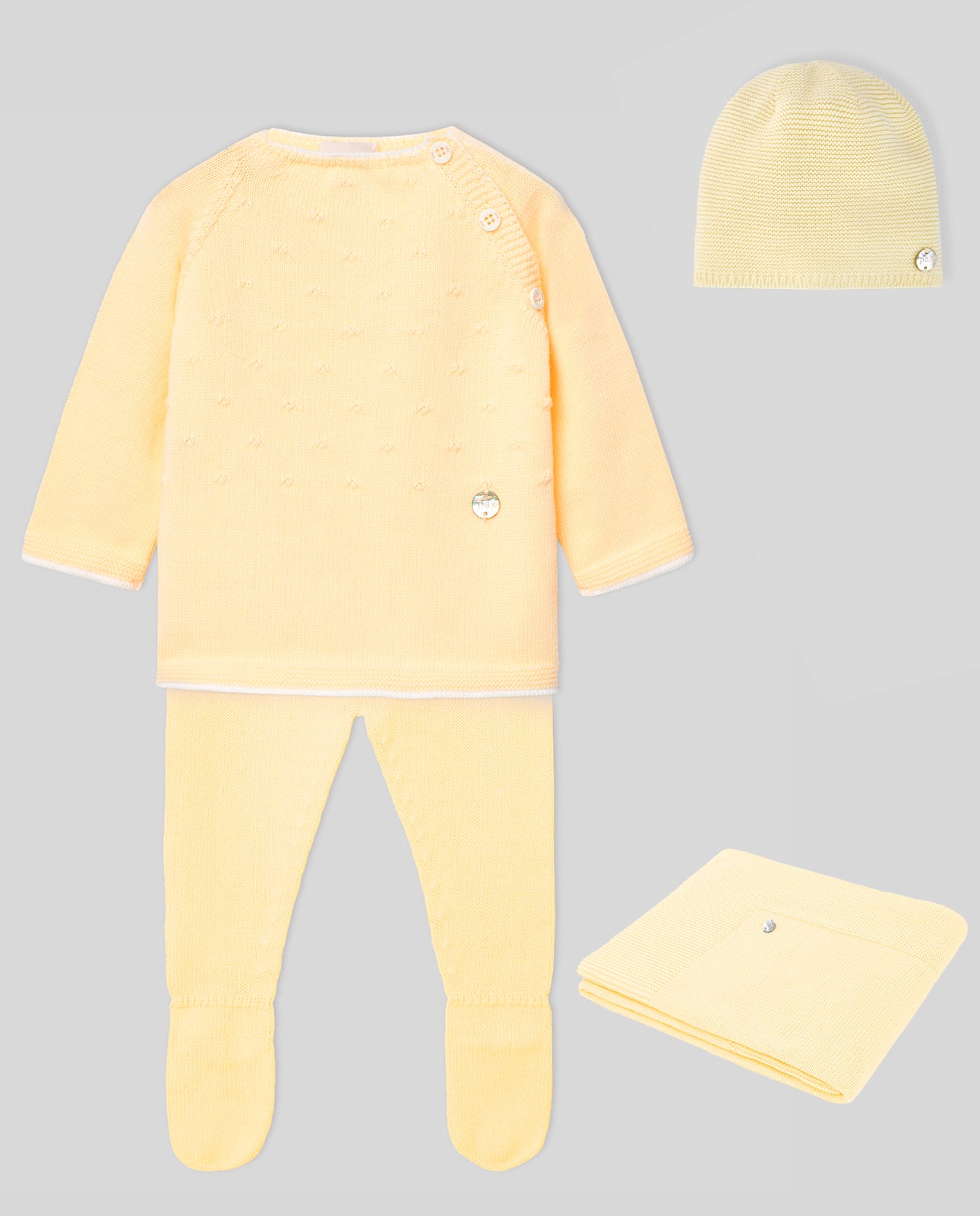 Paz Rodriguez CTO. Jubon + Polaina + Gorro + Manta "Regalo V25" Amarillo