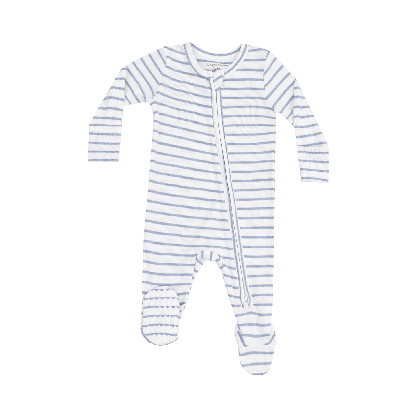 Angel Dear French Stripe Dusty Blue 2 Way Zipper Footie