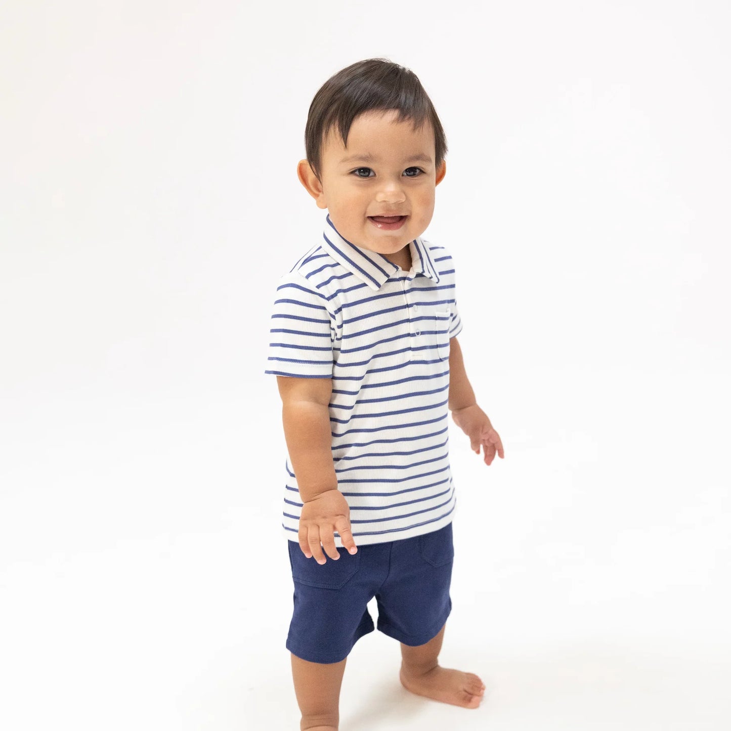 Angel Dear Stripe Vintage Navy Rib Shirt And French Terry Short