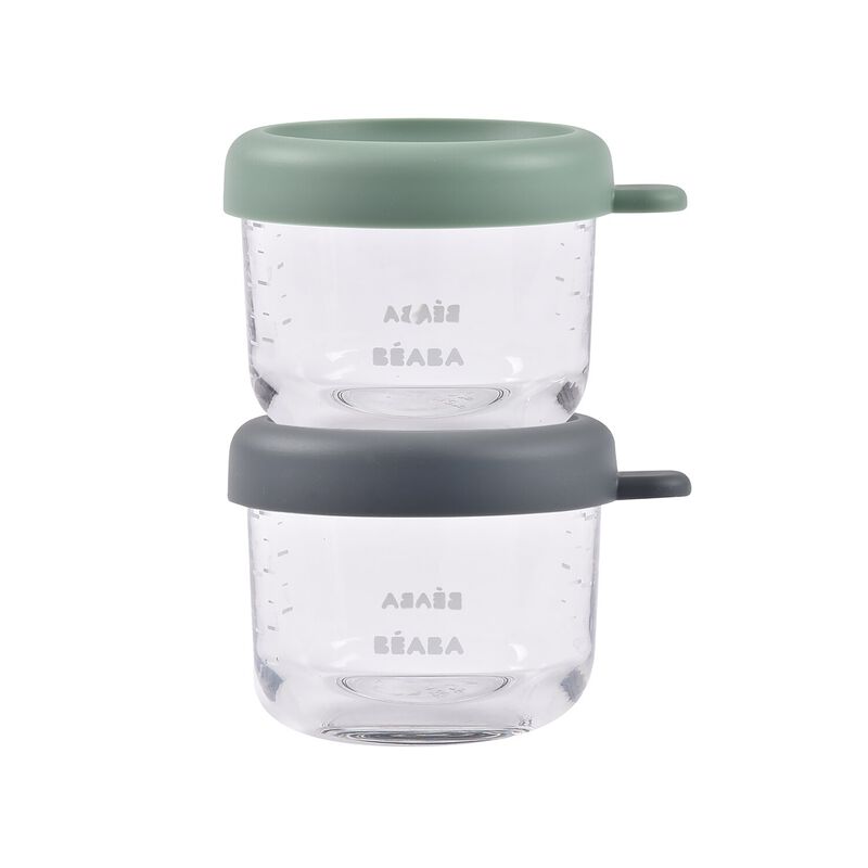 Beaba Set Of 2 X 150 ML Glass Conservation Jar Mineral/Sage Green