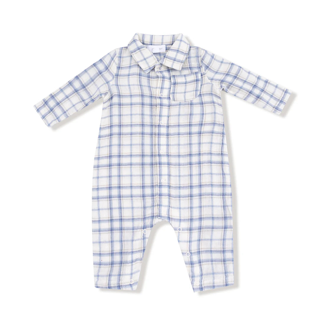 Angel Dear Blue Plaid - L/S Polo Romper w/ Full Placket