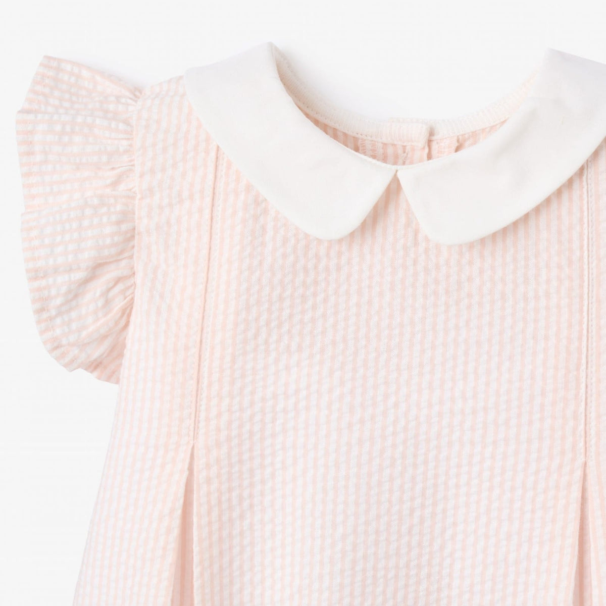 Elegant Baby Pink Seersucker Flutter Sleeve Peter PanBubble