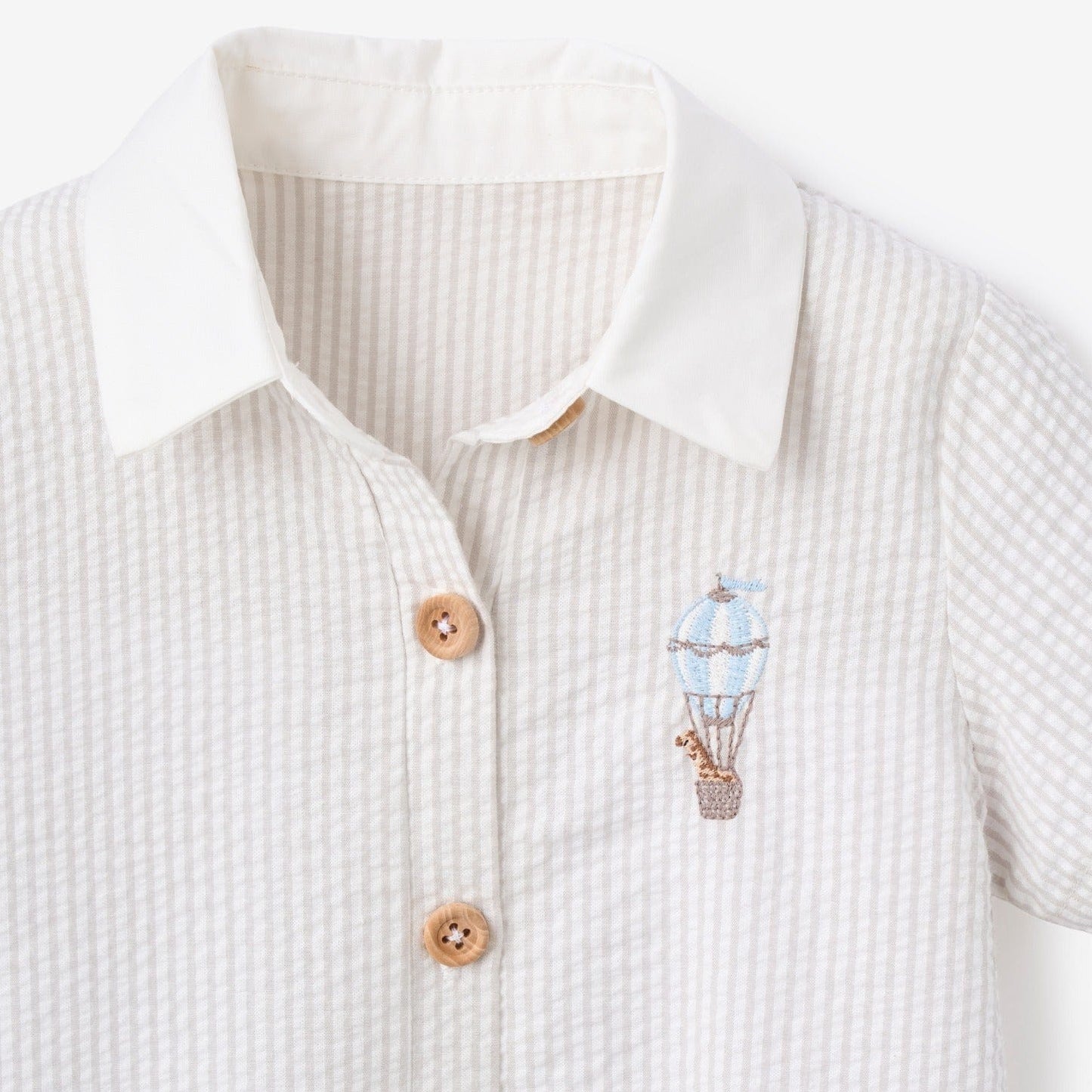Elegant Baby Dreamscape Grey Seersucker CollaredShortall