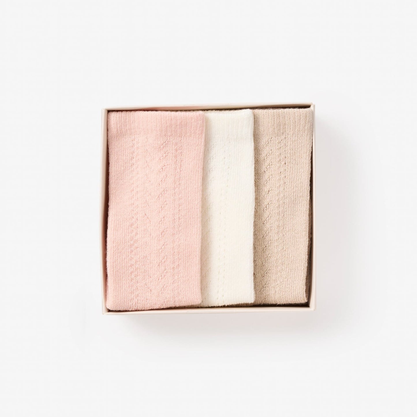 Elegant Baby Pink, White, & Taupe 3 Pk Pointelle KneeSocks 0-12 Months