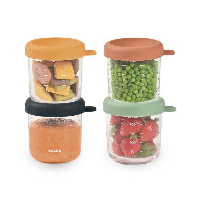 Beaba Set Of 4 Conservative Jars In Glass 250 ML Sunrise Color Mix