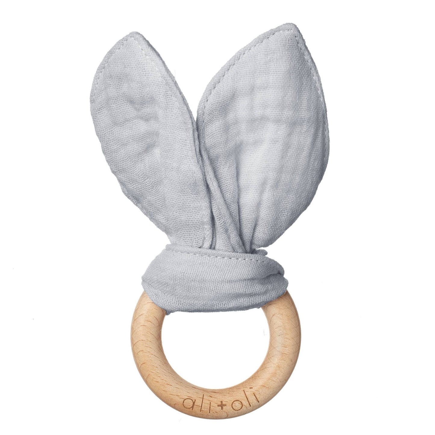 Ali+Oli Crinkle Bunny Ears Wooden Ring Teething Toy for Baby