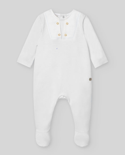 Paz Rodriguez Pelele Niño C/Pie y Cuello  Marinero "Interlock V25" Blanco