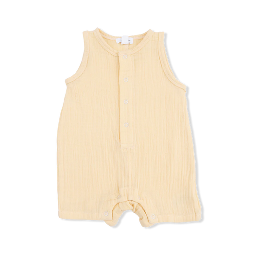 Angel Dear Solid Muslin Italian Straw - Sleeveless Shortie Romper