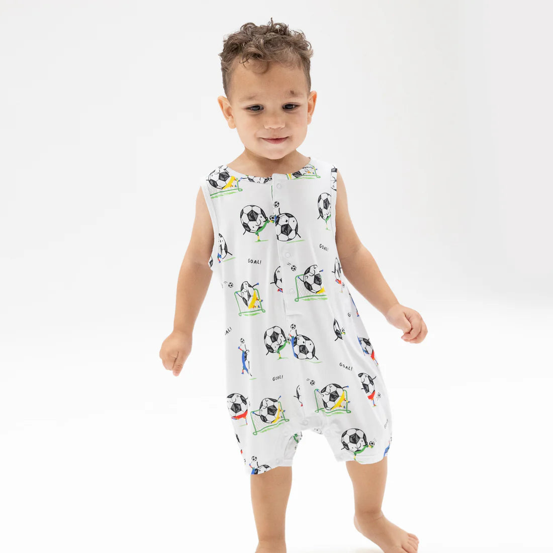 Angel Dear Soccer Balls Playing Soccer Blue - Sleeveless Shortie Romper