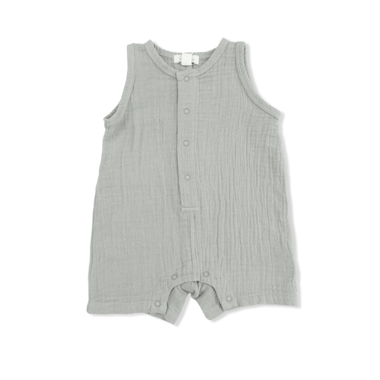Angel Dear Solid Muslin Desert Green - Sleeveless Shortie Romper