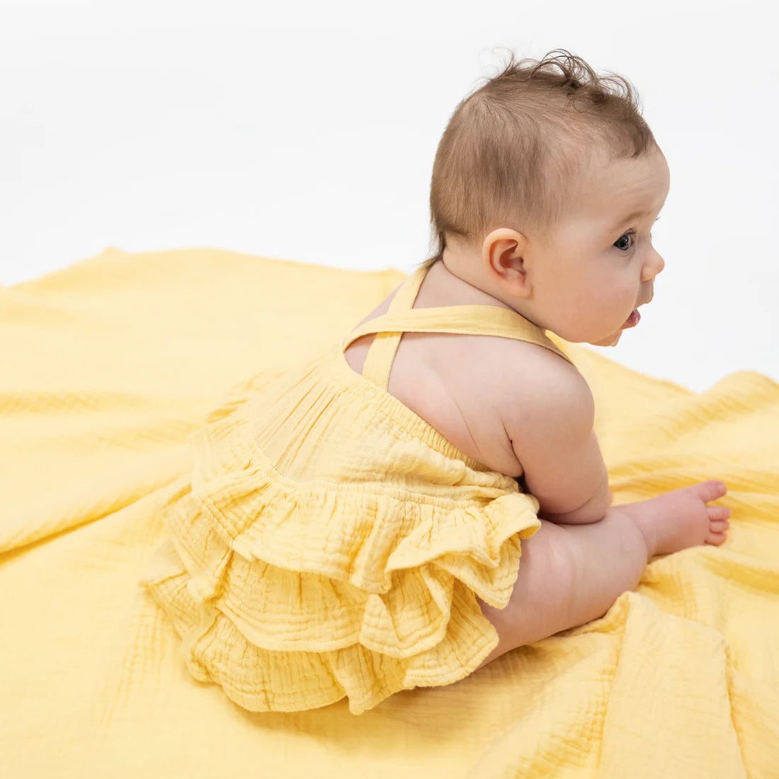 Angel Dear Solid Muslin Italian -  Ruffle Sunsuit