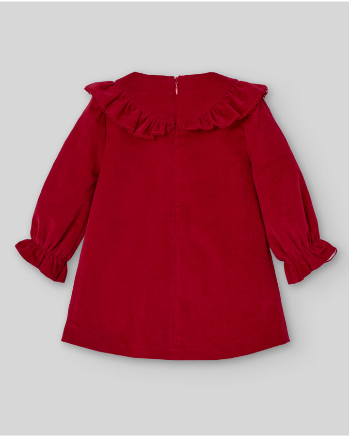 Paz Rodriguez Vestido Velveton C/Bordado "Acebo" Rojo