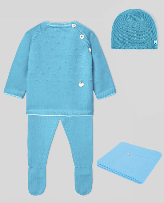 Paz Rodriguez CTO. Jubon + Polaina + Gorro + Manta "Regalo V25" Azul Topacio