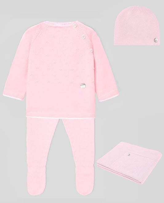 Paz Rodriguez CTO. Jubon + Polaina + Gorro + Manta "Regalo V25" Rosa Tiza