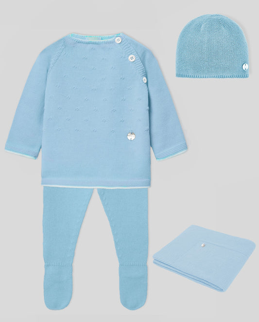 Paz Rodriguez CTO. Jubon + Polaina + Gorro + Manta "Regalo V25" Azul Nube
