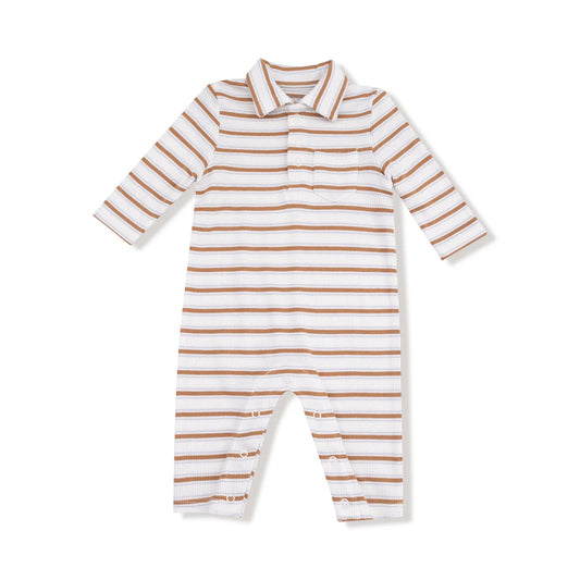 Angel Dear Vintage Stripe - Brown - Polo Romper