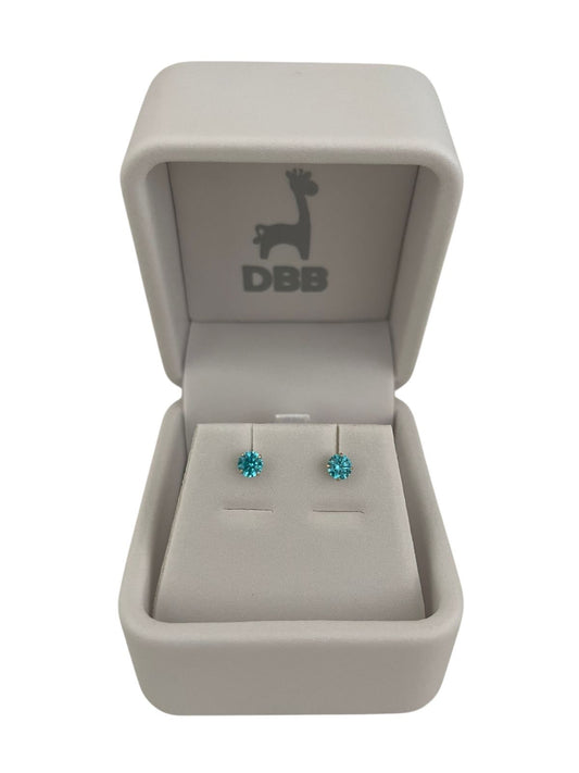 Mystic Aretes Oro Amarillo Circonia 4 uñas/Celeste/14K