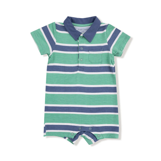 Angel Dear Rugby Stripe - Green and Navy - Polo Shortie