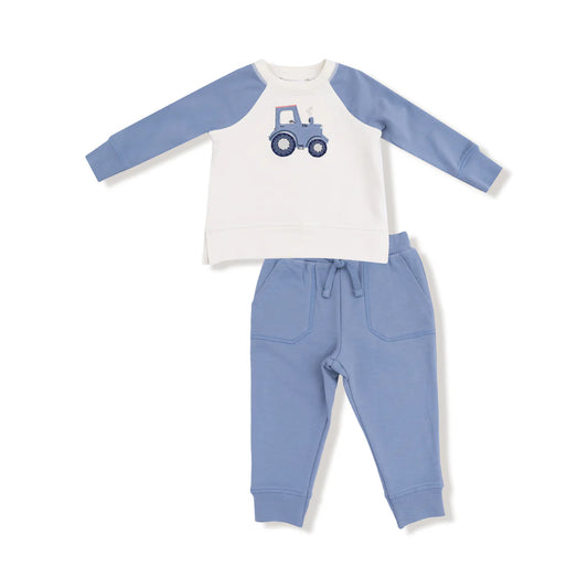 Angel Dear Mini Tractors - Raglan Sweatshirt with French Terry Applique and Jogger