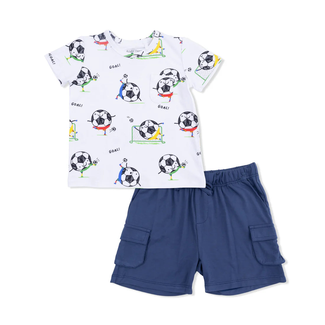 Angel Dear Soccer Balls Playing Soccer Blue - Crew Neck Tee with Cargo Short