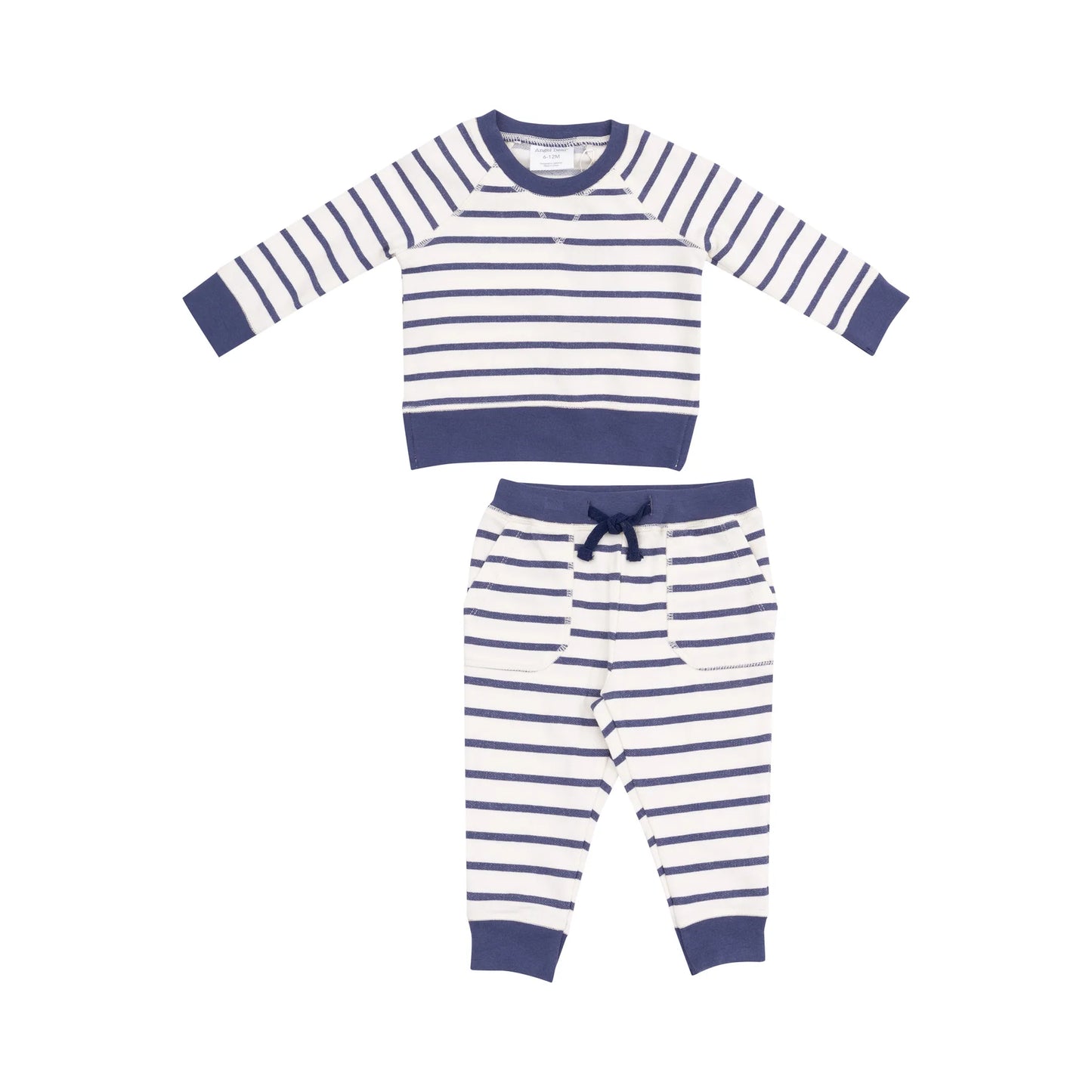 Angel Dear Navy Stripe French Terry Raglan Sweatshirt And Jogger Set