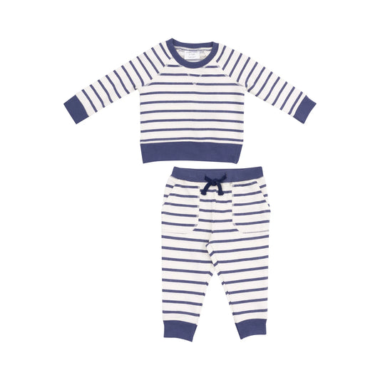 Angel Dear Navy Stripe French Terry Raglan Sweatshirt And Jogger Set