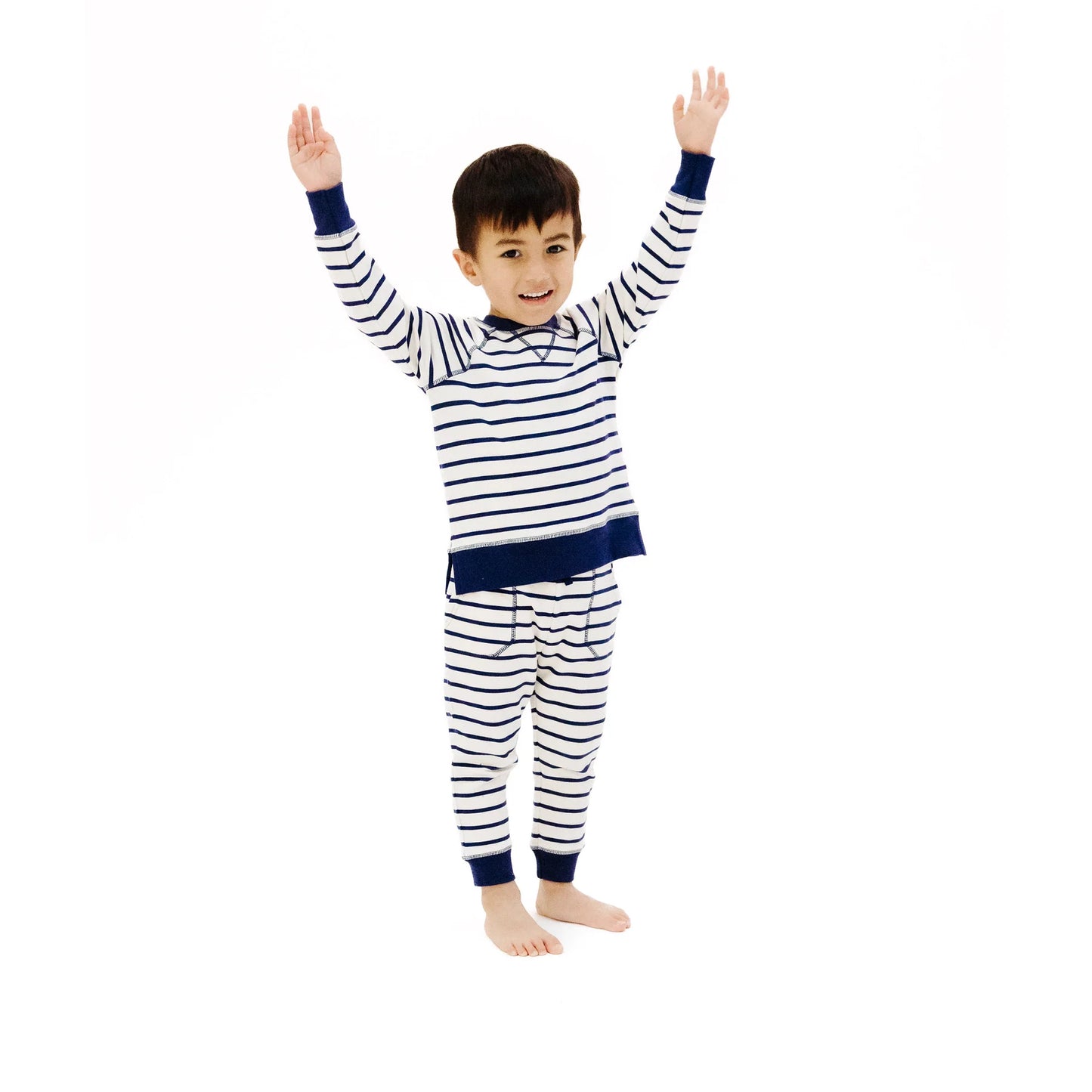 Angel Dear Navy Stripe French Terry Raglan Sweatshirt And Jogger Set