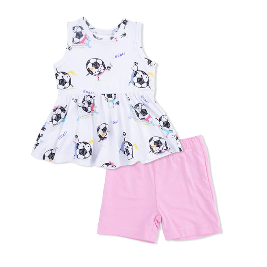 Angel Dear Soccer Balls Playing Soccer Pink - Peplum Tank Top and Bike Short