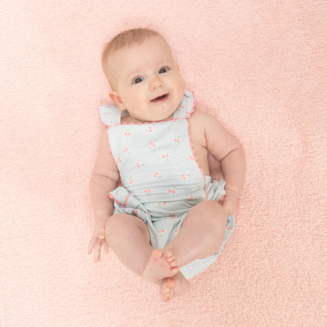 Angel Dear Tiny Cherry Stripe - Ric Rac Ruffle Sunsuit