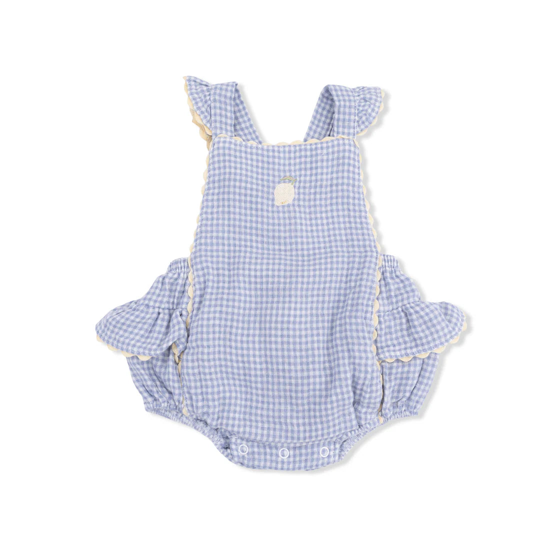 Angel Dear Micro Gingham Blue Blizzard - Ric Rac Ruffle Sunsuit