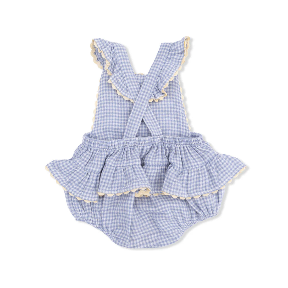Angel Dear Micro Gingham Blue Blizzard - Ric Rac Ruffle Sunsuit