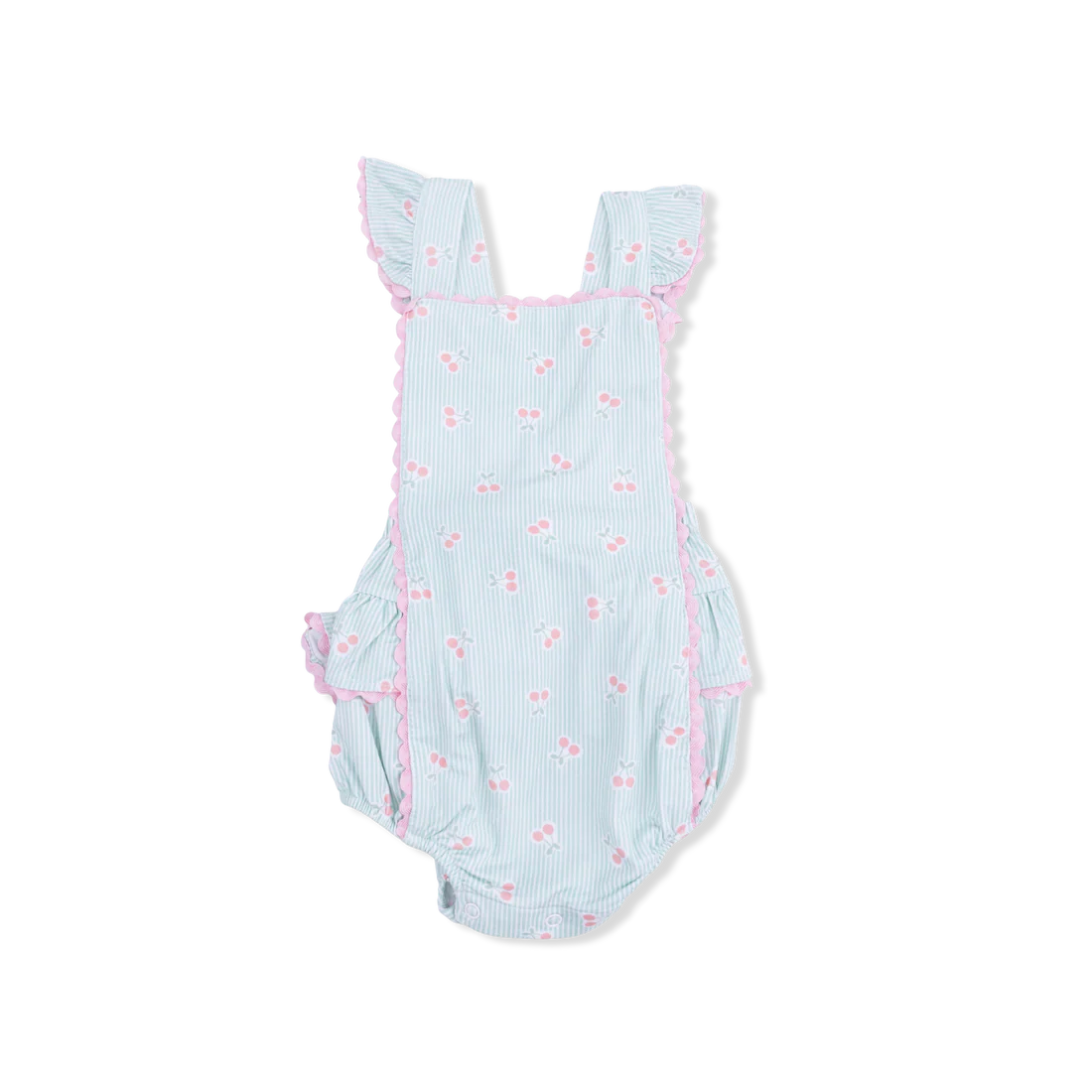 Angel Dear Tiny Cherry Stripe - Ric Rac Ruffle Sunsuit