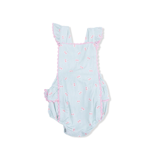 Angel Dear Tiny Cherry Stripe - Ric Rac Ruffle Sunsuit