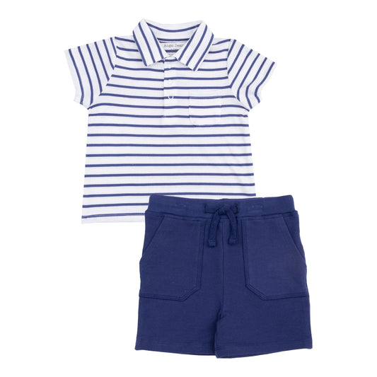 Angel Dear Stripe Vintage Navy Rib Shirt And French Terry Short