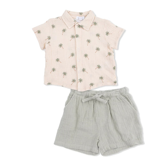 Angel Dear Palm Trees - Polo Button Up with Casual Short