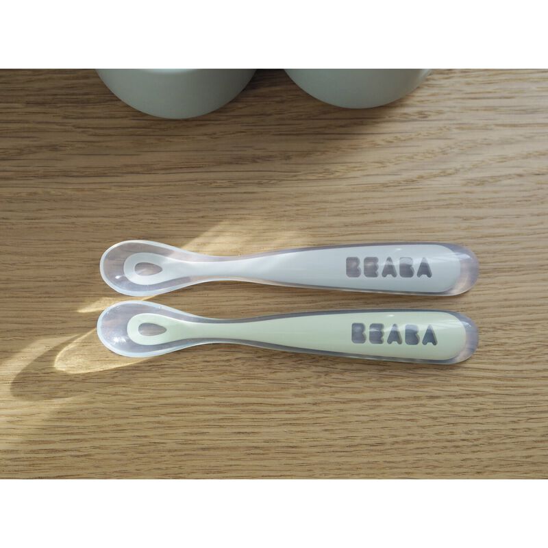 Beaba Set OF 2 Easy-Grip 1ST Stage Silicone Spoons + Storage