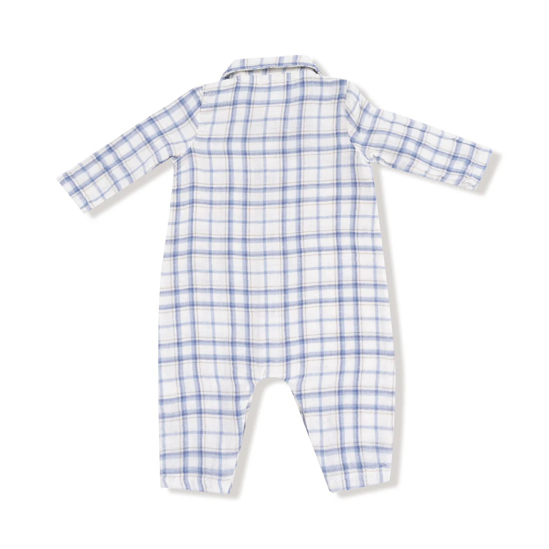 Angel Dear Blue Plaid - L/S Polo Romper w/ Full Placket