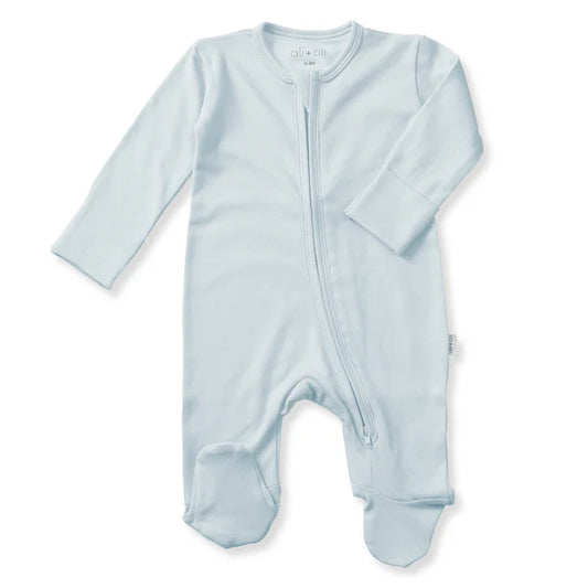 Ali+Oli  Organic Cotton Baby Footie with 2-way Zipper (Blue)