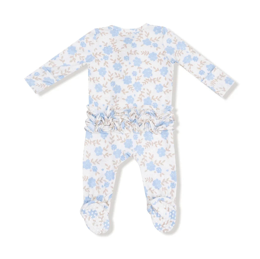 Angel Dear Baby Blue Floral - 2 Way Ruffle Zipper Footie                                        c
