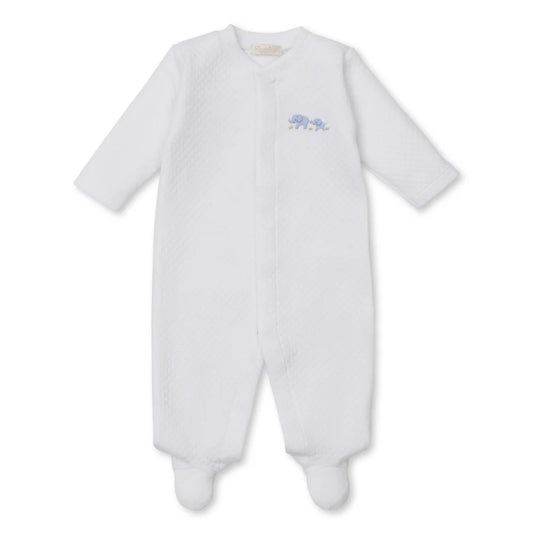Kissy Kissy Premier Elephan-Jacquard Footie White/Blue
