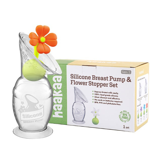 Haakaa Silicone Breast Pump & Flower Stopper Set Orange 2 Generación (150 ml)