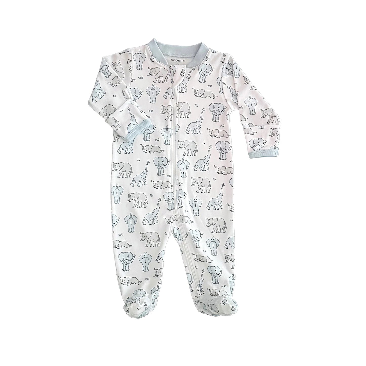 Noomie Zipper Footie Blue Elephants