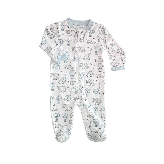 Noomie Zipper Footie Blue Elephants