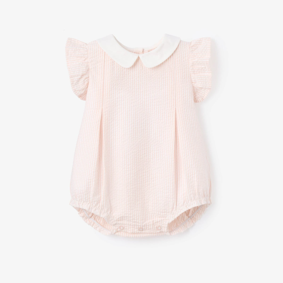 Elegant Baby Pink Seersucker Flutter Sleeve Peter PanBubble