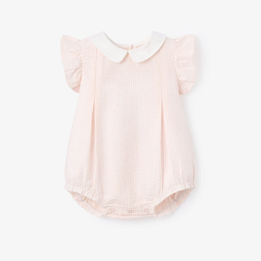 Elegant Baby Pink Seersucker Flutter Sleeve Peter PanBubble