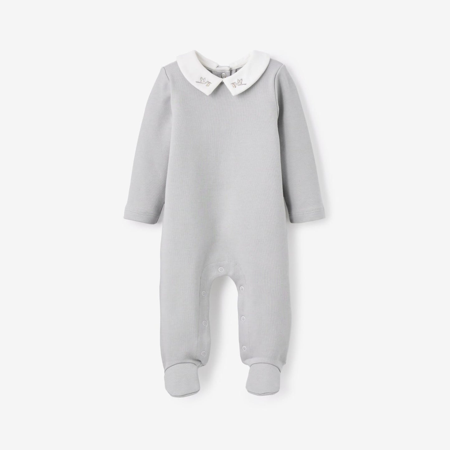 Elegant Baby Stork Interlock Embroidered CollarJumpsuit