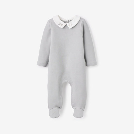 Elegant Baby Stork Interlock Embroidered CollarJumpsuit