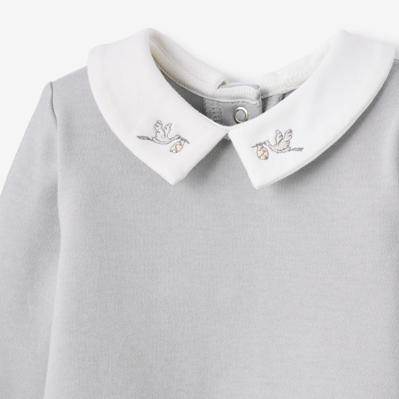 Elegant Baby Stork Interlock Embroidered CollarJumpsuit