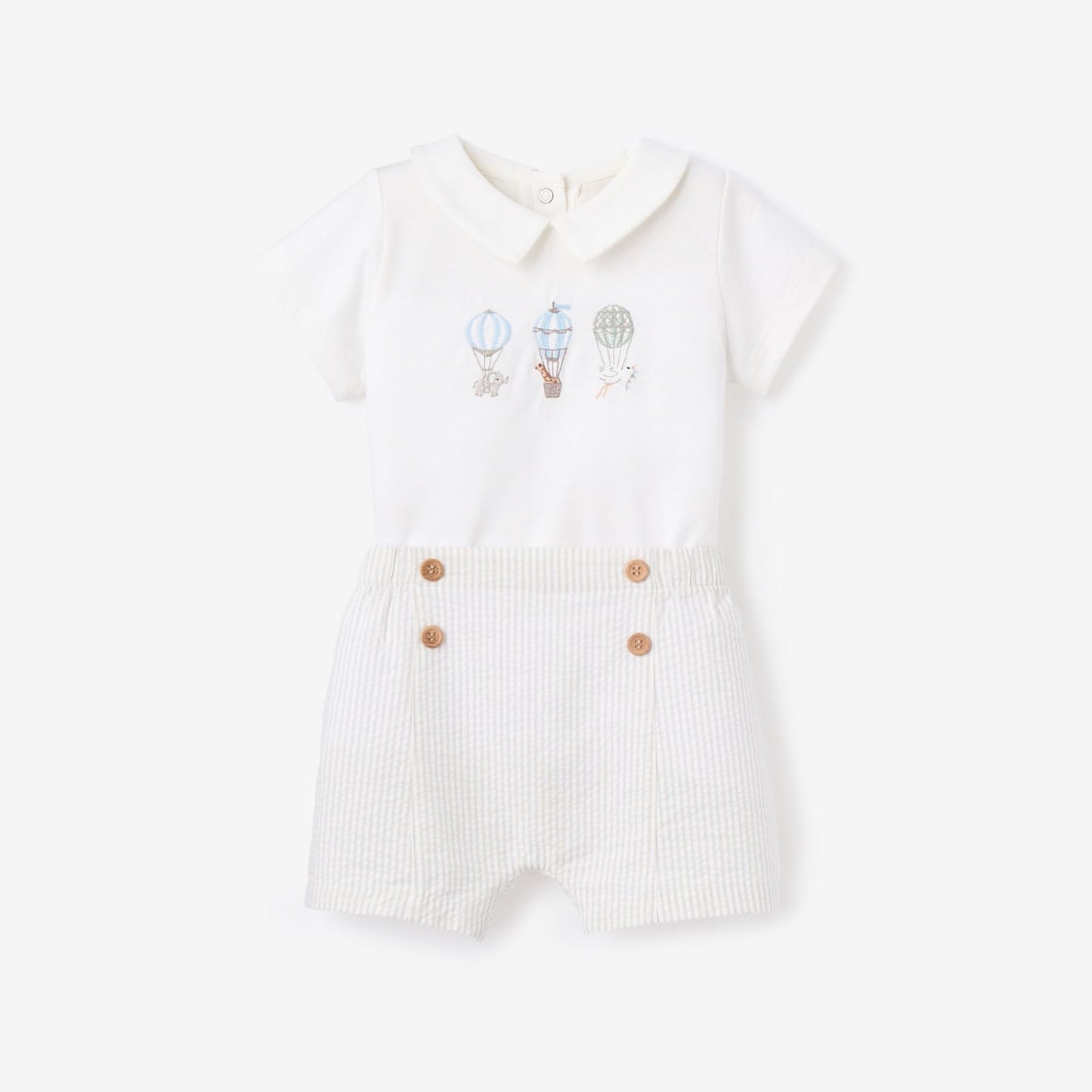 Elegant Baby Dreamscape Embroidered Bodysuit +Nautical Grey Seersucker Shorts